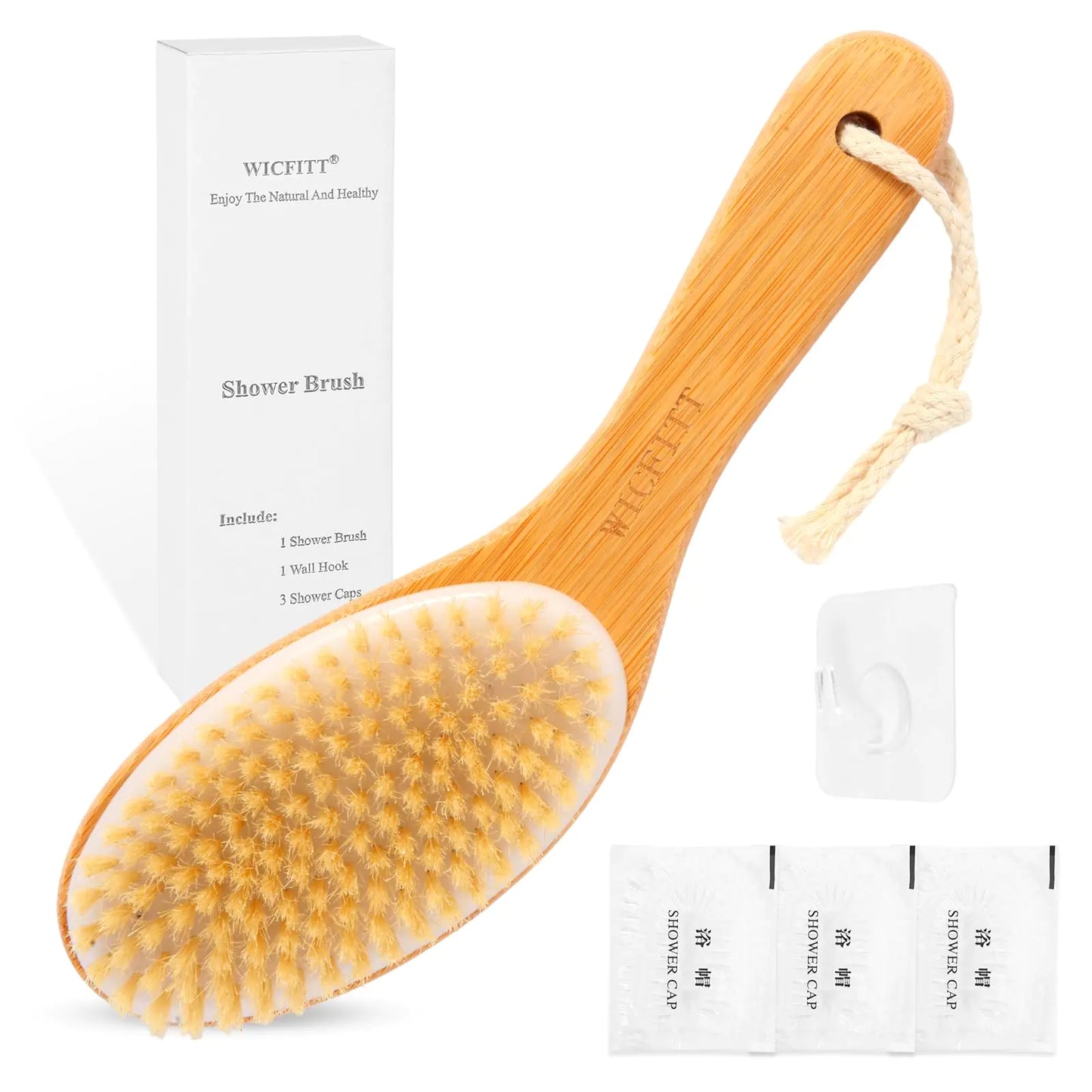 Dry Brushing Body Brush Exfoliating Body Scrubber with Boar Bristles Soft Shower Brush for Cleaning Body Improving Blood Circulation and Lymphatic DrainageSuitable for Wet or Dry(Bamboo Handle)