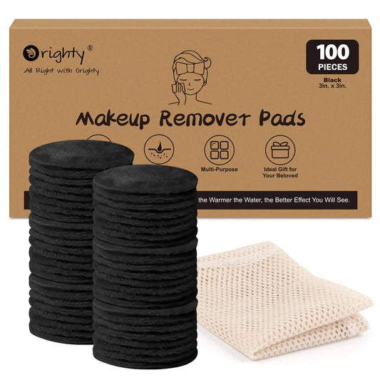 Orighty Microfiber Makeup Remover Pads 100 Count Eco-Friendly Makeup Remover Cloths Reusable Face Pads for All Skin Types Make-up Wipes for Facial Cleansing with Laundry Bag (Black)